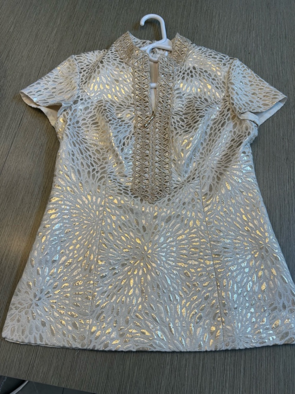 Lilly Pulitzer Cream Metallic Embroidered Short-Sleeve Tunic